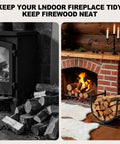 17 Inch Heavy Duty Firewood Rack Holder For Indoor And Outdoor Use in fireplace scene next to burning firewood