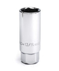 3/8 Inch Drive Spark Plug Socket 13/16 Inch, 6 Point, chrome finish, upright view