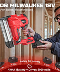 Solid Two In One Cordless Nailer And Stapler Kit 18 Gauge Brad Fasteners Compatible With Milwaukee Batteries in use, showcasing ergonomic handle.