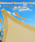 Sun Shade Sail 10x16 Feet Sand Rectangle With Curved Edges 185GSM HDPE Outdoor Shade Cloth For Deck Patio Backyard Commercial Grade Blocks Up To Ninety Five Percent UV Breathable And Wind Resistant With Stainless Steel D Rings curved edge detail