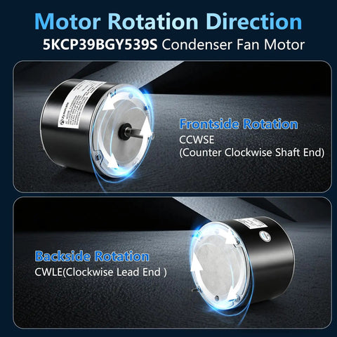 5KCP39BGY539S Condenser Fan Motor Swap For Ac Systems showing rotation direction labels for front and backside.