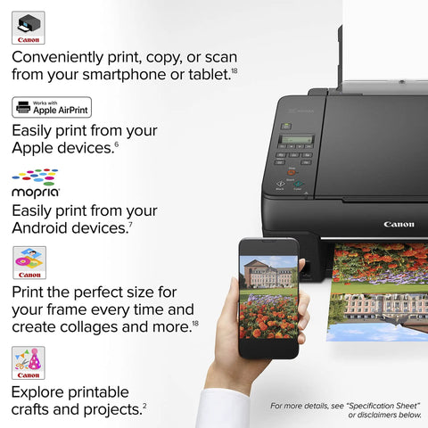Wireless MegaTank Photo All In One Printer With Alexa Compatibility Smart Reorders Ink Refill No Fuss Print Copy Scan Black Finish, showing print from smartphone