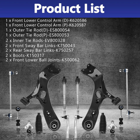 Front Control Arms Suspension Kit For 2006 To 2018 Toyota Rav4 All Models Direct Swap heavy duty parts on a concrete background