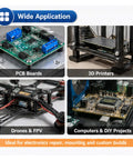 Three Hundred Piece Abs Round Spacers Kit For PCB Boards Electronics Standoff Hardware Various Sized Hella Durable Plastic Mounting Accessories Pro Level Setup For Smooth Circuit Board Assembly And Rigged Up Custom Builds, shown on PCB boards, 3D printers, drones, and computers.
