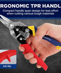 Close-up of 8 Inch Aviation Tin Snips Set Three Piece Left Right And Straight Cut Metal Cutter Shears showing ergonomic handle