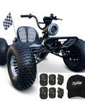 Beast 72V Peak 10.8kW Brushless Electric Off Road Go Kart With Shaft Drive, seat, 19x7-8 tires, and safety gear display