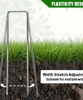 52 Pack 6 Inch Heavy Duty 11 Gauge Landscape Staples With Adjustable Width From 1.26 To 2 Inches shown in garden soil