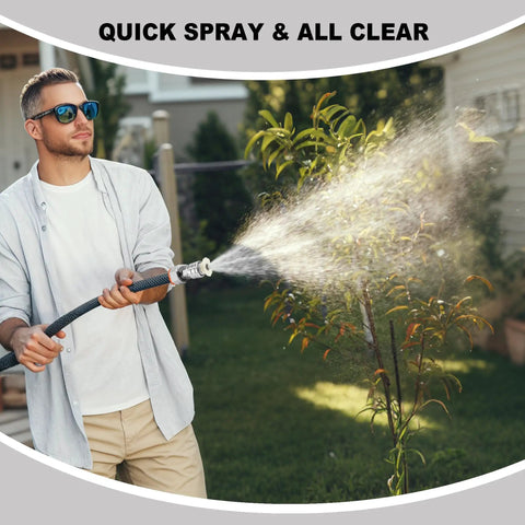 Man using Garden Hose To Quarter Inch Quick Connect Adapter From Three Quarter Inch GHT To Quick Connect For Pressure Washer outdoors