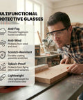 Man wearing Badass Dual Pack Safety Glasses with Slick Anti Fog and Anti Scratch Clear Wrap Around Lenses while woodworking.