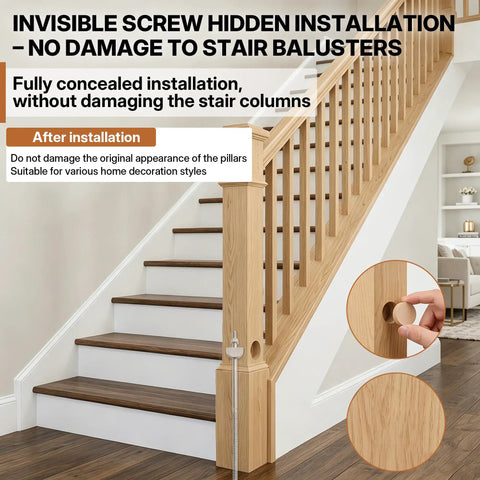 Heavy Duty Hidden Newel Post Mounting Kit For Wood Stair Railing Hardware Includes Four Inch Lag Bolts Nuts And Red Oak Plugs, showing stair installation details.