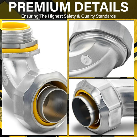 Close-up of Built Tough Liquid Tight Connector 90 Degree Insulated Zinc Die Cast Metal for Flexible Type B Conduit