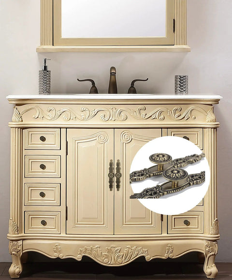 Top Notch Vintage Antique Bronze Cabinet Pulls With Three Point Seven Inch Spread for dresser doors in cream vanity.