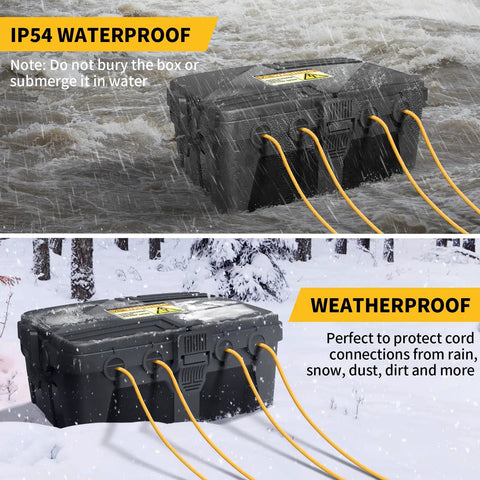 Huge Outdoor Electrical Box Waterproof 12 Inch X8 Inch X5 Inch Heavy Duty IP54 Weatherproof Extension Cord Cover in rain and snow.