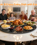 Smooth Operator 35.5 Inch Lazy Susan Turntable With Grip Tight Non Slip Base Heavy Duty Silent Spin serving a family meal.