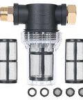Inline Garden Hose Water Filter For Well Water With 100 Mesh Screen Sediment Filter Attachment with spare filters and rings