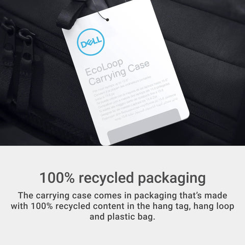 Sustainable Laptop Backpack Engineered For 16 Inch Devices Holds 18 Liters Of Top Grade Gear While Delivering Water Resistant Durability And Smooth Daily Vibes, featuring a 100% recycled packaging tag.