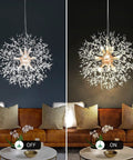 Lit Dandelion Crystal Chandelier With Firework Sparkle 9 Light Gold Pendant Light Fixture in modern living room setting