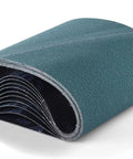 8 By 19 Inch Floor Sander Sand Belt 60 Grit EZ 8 Bi Directional Purple Resin Bond Cloth X Weight Industrial Grade Replacement Belt Bulk Lot Of 10 For EZ 8 Floor Machines, rolled stack on white background.