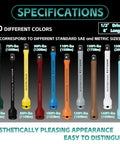 10-Piece Torque Limiting Extension Bar Set, 1/2" Drive, 8" Long, SAE Standard, color-coded bars with specifications