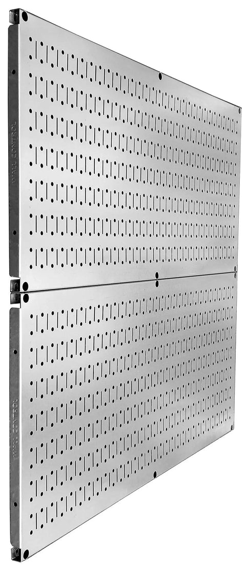 Heavy Duty Galvanized Metal Pegboard Rack Set Of Two 32 By 16 Inch Horizontal Wall Panels for storage, showing two panels.