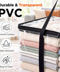 Heavy Duty Clear Storage Bins 2 Pack Extra Large Clothes Organizers With Lids containing neatly folded blankets in clear PVC.