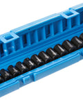 Impact Ready 3/8 Inch Drive 13-Piece 12-Point Standard Length Metric Socket Set in a blue molded case