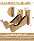 Universal Skateboard And Snowboard Wall Mount Bamboo Rack For Horizontal Storage Indoor And Outdoor, 35 lb capacity, sturdy design.