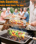 Person using Rolling Grill Basket With Removable Handle 304 Stainless Steel Nesting Grilling Net at outdoor BBQ with friends