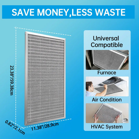 Beast Mode Reusable Electrostatic Air Filter 12x24x1 MERV 8 Washable Permanent HVAC Furnace Filter, aluminum housing, universal fit.