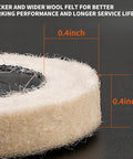 Close-up of Two Inch Quick Change Polishing Discs Set With Premium Wool Buffing Wheels, showing thickness and 0.4 inch measurement