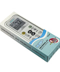 Heavy Hitter Universal Air Conditioner Remote Control With Large Lcd Screen And Instant Code Search Featuring Built In Clock Timers in packaging.