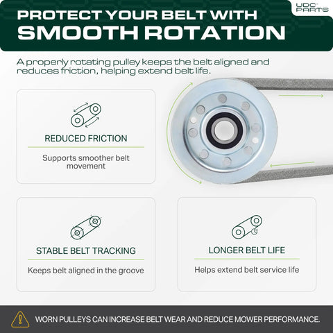 Heavy Duty GY22172 Idler Pulley Replacement For John Deere Mowers, showcasing smooth rotation for reduced friction and stable tracking.