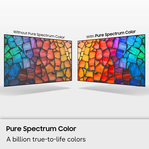 Comparison of 55 Inch 4K Mini Led Smart Television Boosting Straight Fire Visuals With Advanced Deep Black Contrast and Seamless Streaming Features For A Top Tier Living Room Setup with and without Pure Spectrum Color.