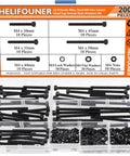 M4 Hex Socket Head Cap Screws Kit With Nuts, Washers And Black Oxide Finish, 200 Pcs in plastic box with labeled sections