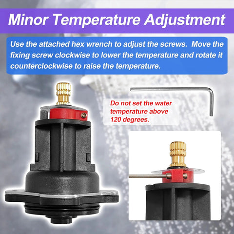 Mixer Balancing Cap Assembly Replacement GP77759 Compatible With Rite Temp Shower Valves And Half Inch Pressure Balance Valves Aftermarket Part No Fuss Install with hex wrench and temperature guide.