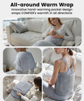Person using Extra Large Heating Pad With Massager For Back Pain And Cramps Auto Shut Off on couch, showing hand warmer pockets.