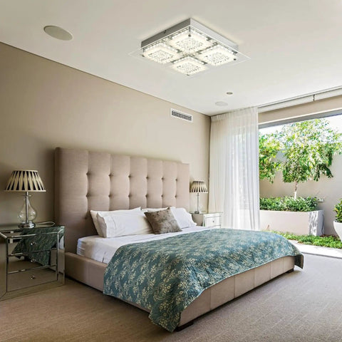 Bedroom with LED Crystal Flush Mount Ceiling Light Dimmable Glass Fixture Dope Look For Kitchen Island Hallway Bedroom And Bathroom Modern Square Design 4000K 24W High Refractive Crystal For Elegant Home Lighting