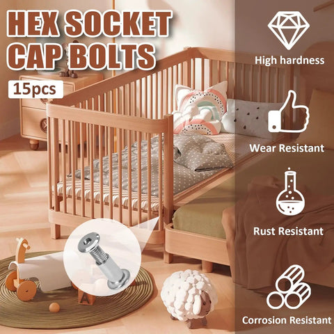 Top Shelf M6x20mm Hex Socket Cap Bolts With Barrel Nuts And Heavy Duty Carbon Steel Fastener Kit Plus M4 Allen Wrench Offering Corrosion Resistant Silver Hardware for furniture assembly