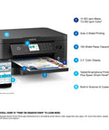 Expression Home XP 5200 Wireless All In One Printer With Scan Copy Auto 2 Sided Printing Borderless Photo Printing 150 Sheet Tray 2.4 Inch Display Black For Home Office Use, showing front view with display and paper tray.