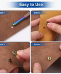 Hella Durable M5x22mm Chicago Screw Posts With Phillips Heads and Nail Rivet Studs for Leathercraft Projects 25 Piece Set shown in assembly steps.