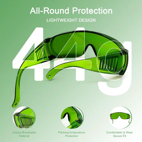 Heavy Duty Laser Safety Goggles Delivering Serious Eye Protection Against Hazardous Beams For Welding Marking Cleaning And Machine Shops Featuring Real Talk Anti Glare Coatings And Polycarbonate Shields That Are Actually Built Different in green, showcasing lightweight design and breathable material.