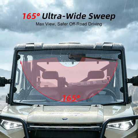 165 degree sweep of Badass 165 Degree UTV Windshield Wiper Kit With Reinforced Metal Arm And Tough Rubber Blade.