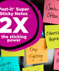 Super Sticky Notes 3 By 3 Inches Supernova Neons 24 Pack with bright colors highlighting 2x adhesion power for effective reminders.