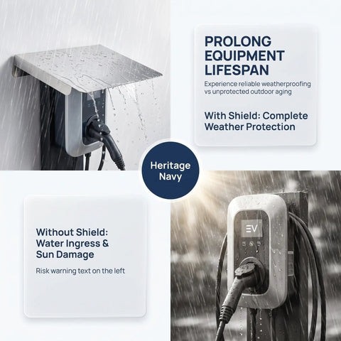 Solid As A Rock Ev Charger Protective Housing And Waterproof Outdoor Box Cover Built Damn Tough to deflect rain on electric vehicle charger.