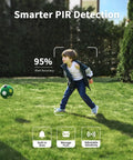 Child in a garden monitored by 2K Solar Security Cameras Outdoor Wireless 2 Pack With 360 Degree Pan Tilt, Color Night Vision, Easy Install, PIR Motion Alarm.