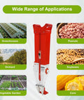 Manual Handheld Seed Spreader And Planter Tool With Adjustable Seed Rate Depth And Height For Home Garden displayed with various seed types and applications.