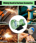 Ready To Roll Heavy Duty Electric Bench Grinder With Dual Five And Six Inch Aluminum Oxide Wheels Secure Eye Shields Sweet Polishing Kit used for metal polishing, rust removal, and stone processing.