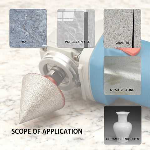 Diamond Beveling Chamfer Drill Bit For Tile Marble Granite Ceramic With Countersink Hole Saw attached to angle grinder