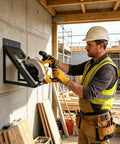 Worker using Heavy Duty Power Tool Wall Rack For Home Workshop And Garage Circular Saw Hanger And Organized Tool Wall Mount Space Saver