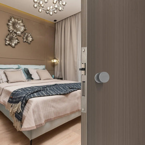 Heavy Duty Single Cylinder Deadbolt Lock With Slick Compact Ball Knob For Bedroom Doors on a stylish bedroom door.